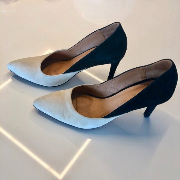 INWEAR Shoes Ivory/Cream & Black 3" high heels Upper Suede Leather EU39 US8/8.5 - Picture 5 of 16
